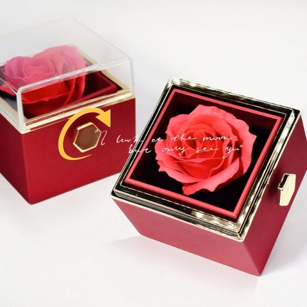 Drehbare Seifenblumen-Rosen-Geschenkbox – Kreative drehbare Rosen-Schmuckverpackungsbox, Valentinstagsgeschenk für Frauen.