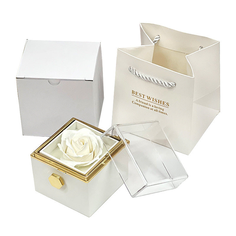 Drehbare Seifenblumen-Rosen-Geschenkbox – Kreative drehbare Rosen-Schmuckverpackungsbox, Valentinstagsgeschenk für Frauen.